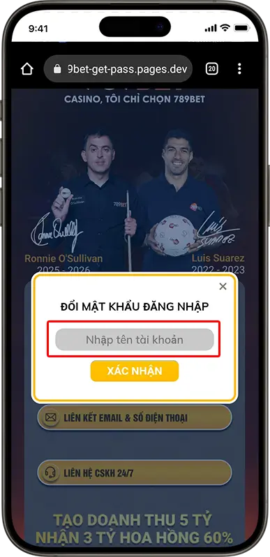 Bước 2: Nhập tên đăng nhập để lấy email đã liên kết trước đó